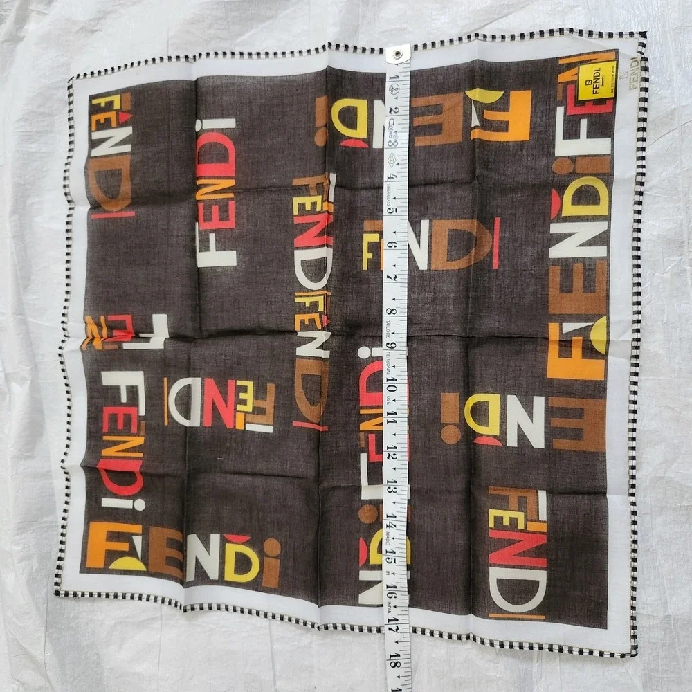 Vintage FENDI Zucca Logo Cotton Handkerchief Pocket Square Brown Orange Red 18